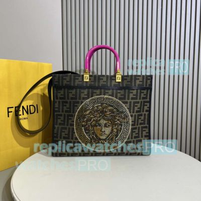 Replica Fend1 X Versace Black-Beige Sunshine Tote Bag Medium Size